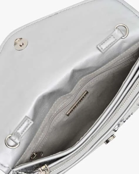 Steve Madden Silver Sequin Clutch with Chain Strap - photo 4