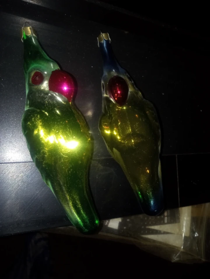 Vintage Glass Parrot Christmas Ornaments - Set of 2