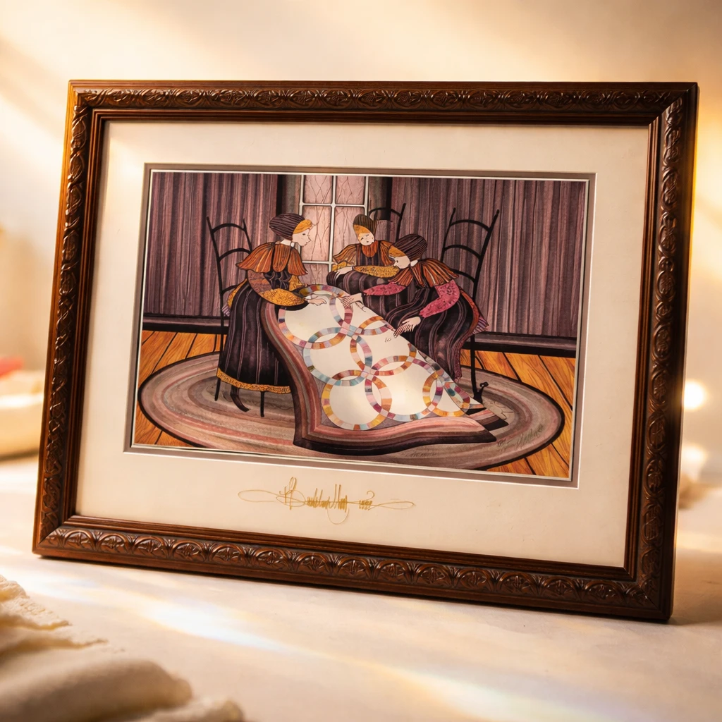 B. Buckley Moss "Double Wedding Ring" Amish Quilt Art Print