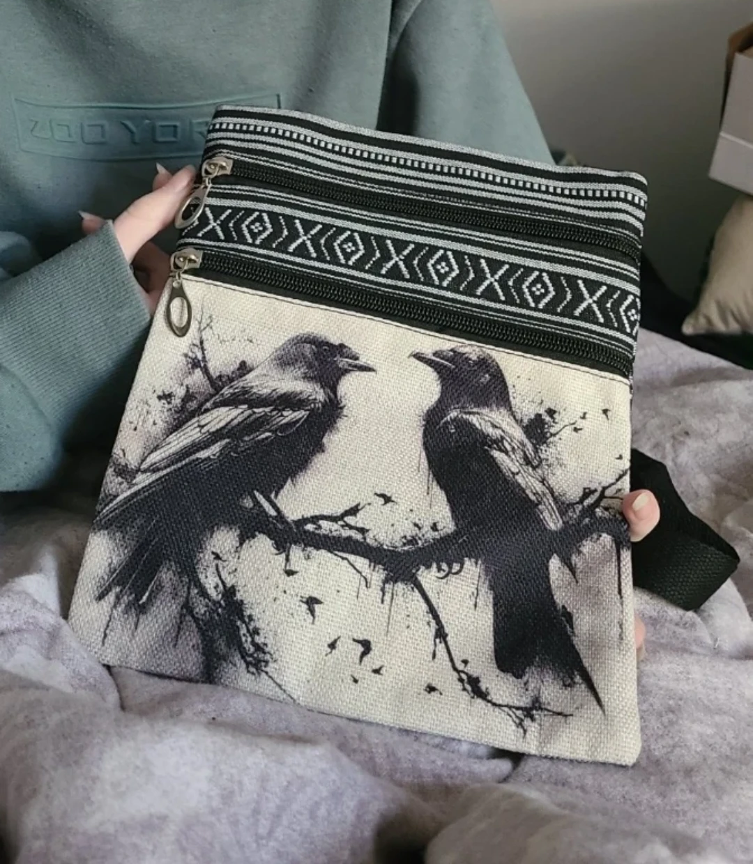 Canvas Pouch with Raven Design