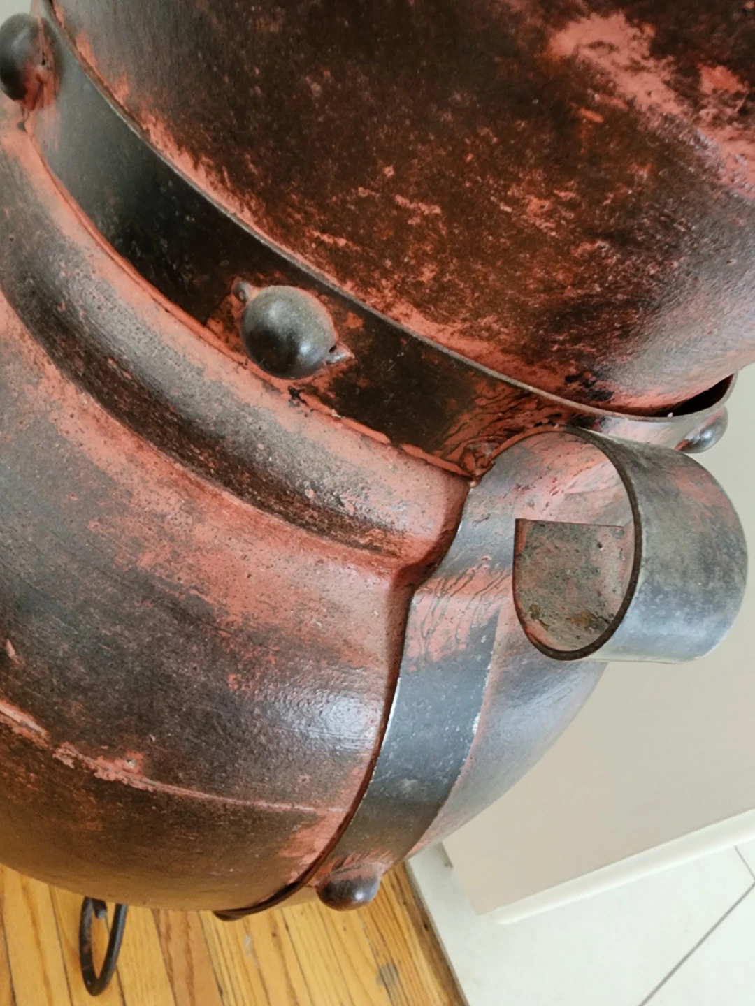 Authentic Mexican Amphora Urn with Wrought-iron Cage and Base - photo 3