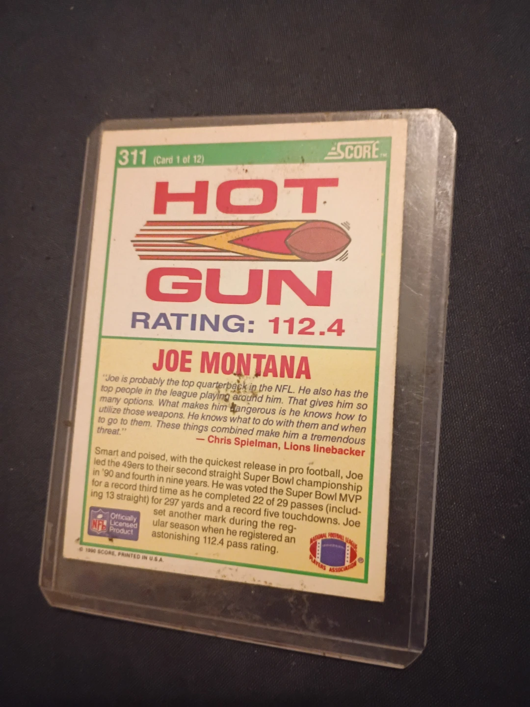 1990 Score Hot Guns Joe Montana Football Card - photo 2