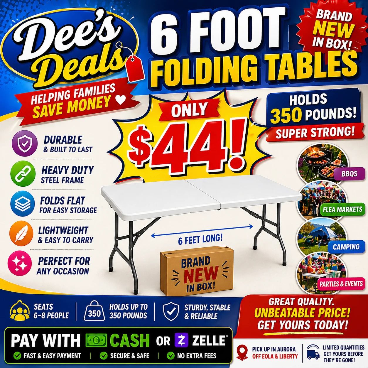 6 Foot Folding Tables $44 Each BRAND NEW - photo 3