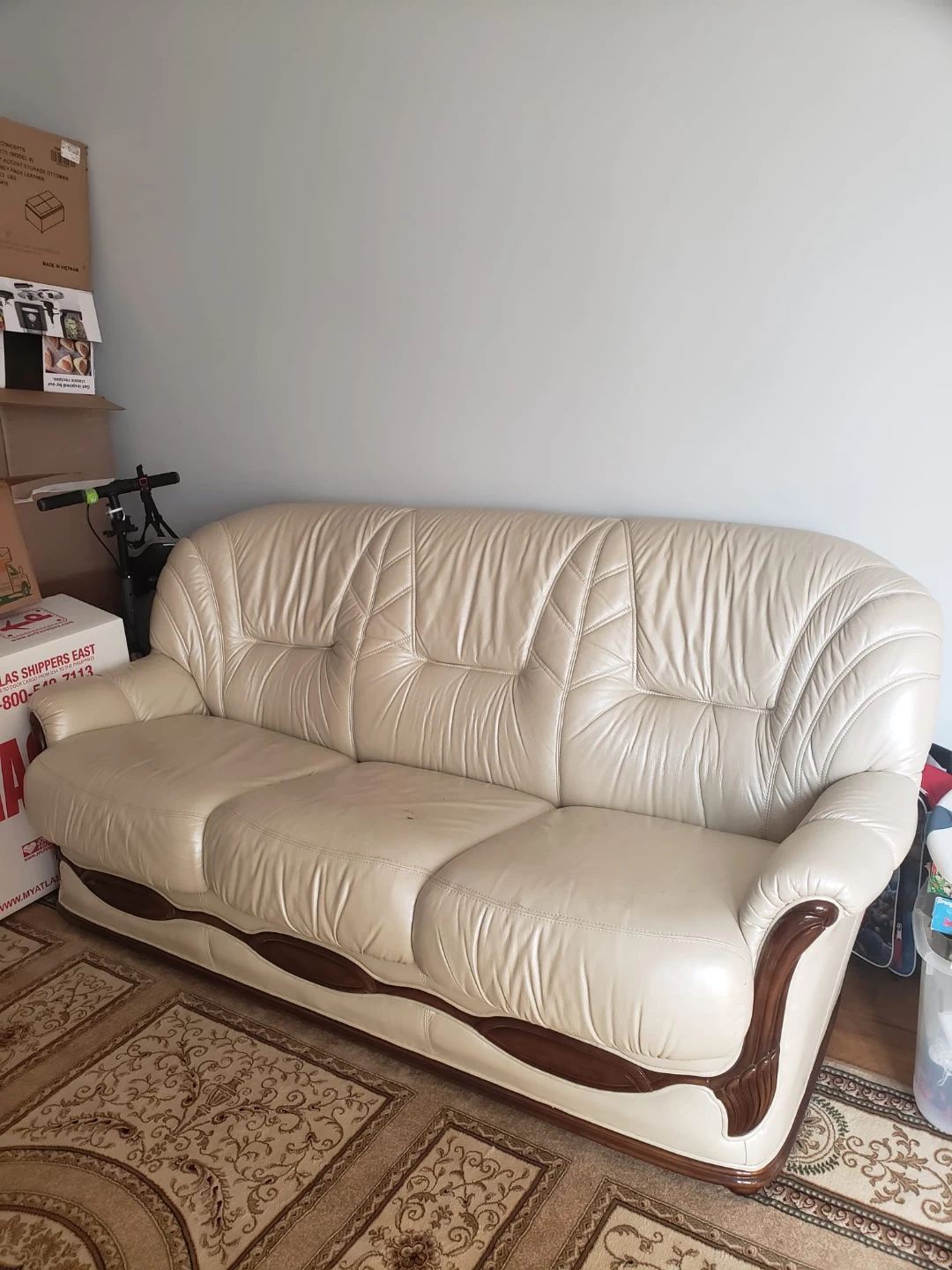 Cream Leather Sleeper Sofa - REAL LEATHER - photo 2