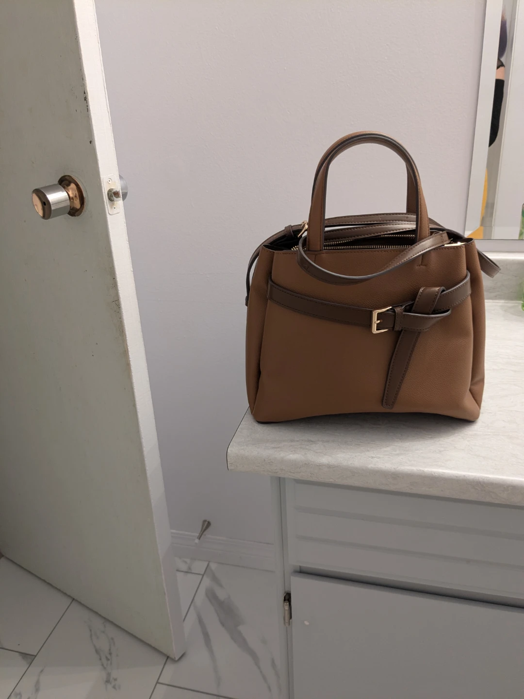 Brown Leather Aldo Top Handle Handbag