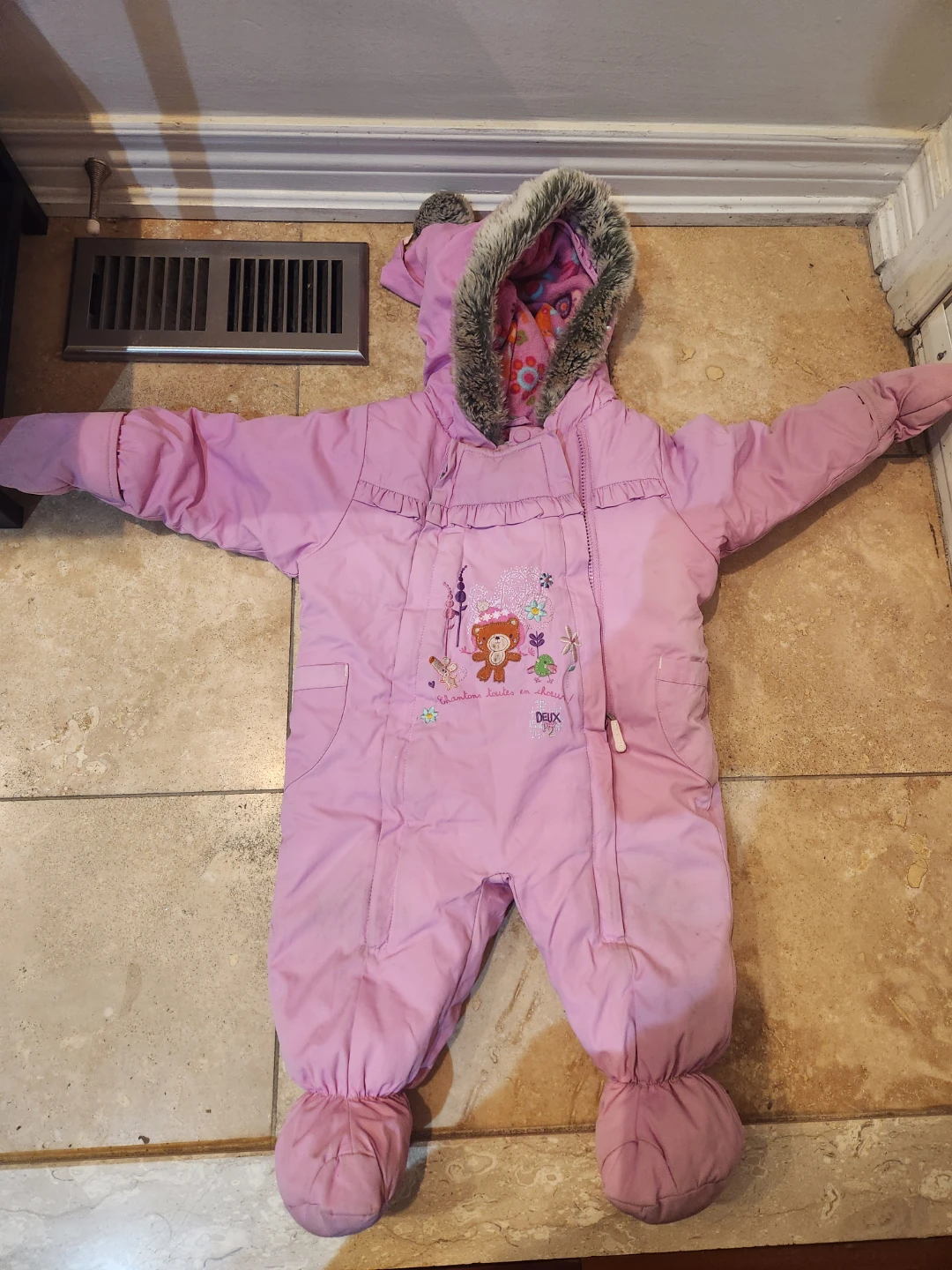 Deux Par Deux Pink Snowsuit - Size 12M