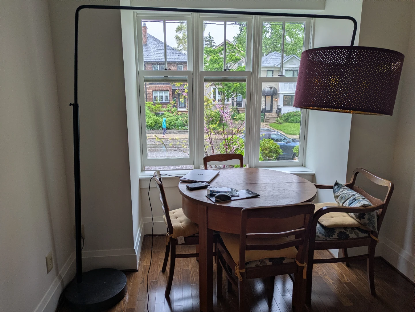 Arc Floor Lamp with Patterned Drum Shade