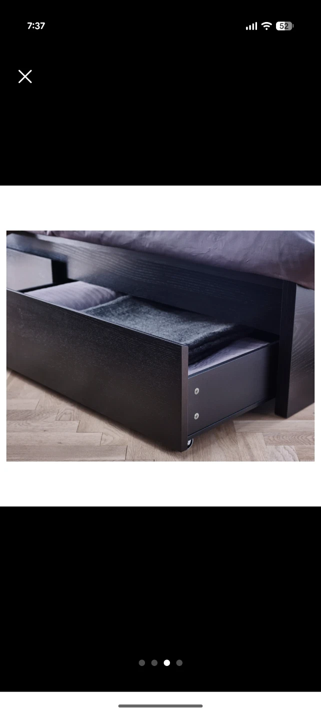 IKEA bed frame with 2 storage, dark brown, Twin + side table - photo 3