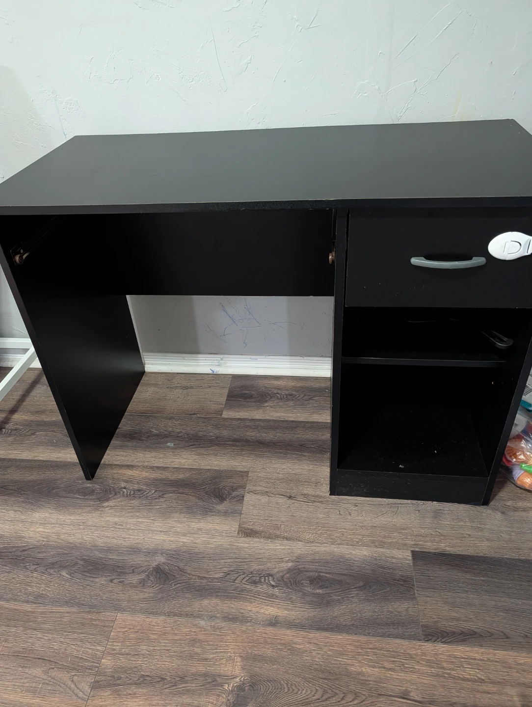 Black Desk with Drawer and Shelves