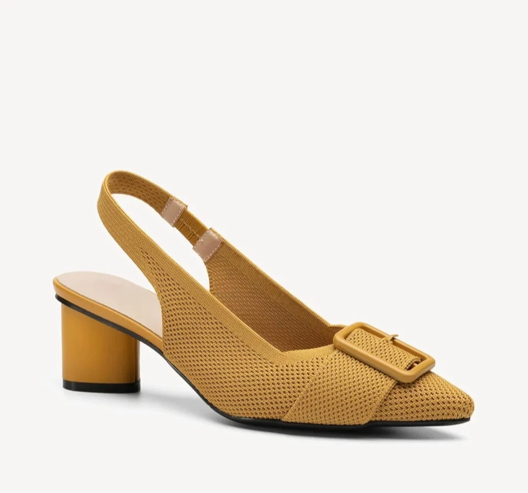 Women's Yellow Slingback Heels with Buckle Accent - photo 2