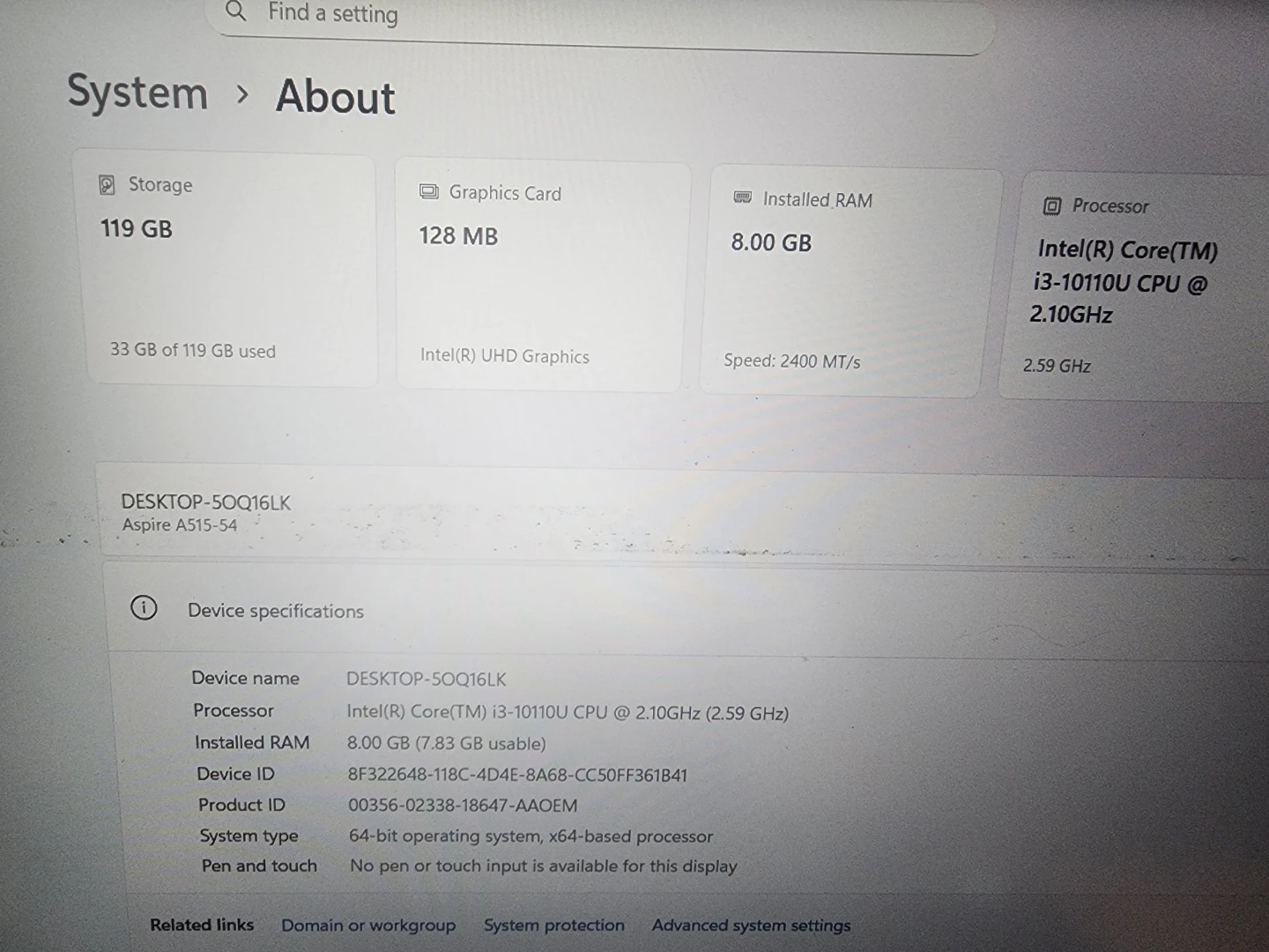 Acer Aspire A515-54 Laptop - Intel Core i3, 8GB RAM, 120GB SSD - photo 4