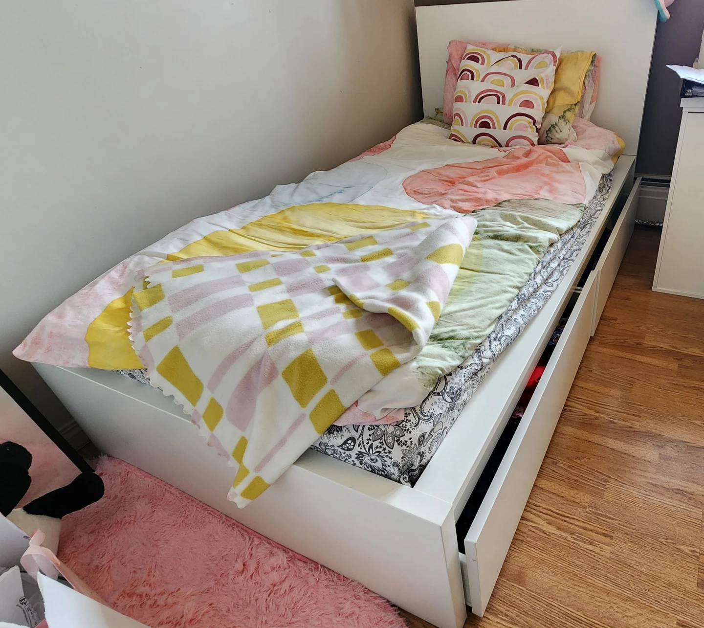 White Twin Bed Frame with Drawers - photo 2