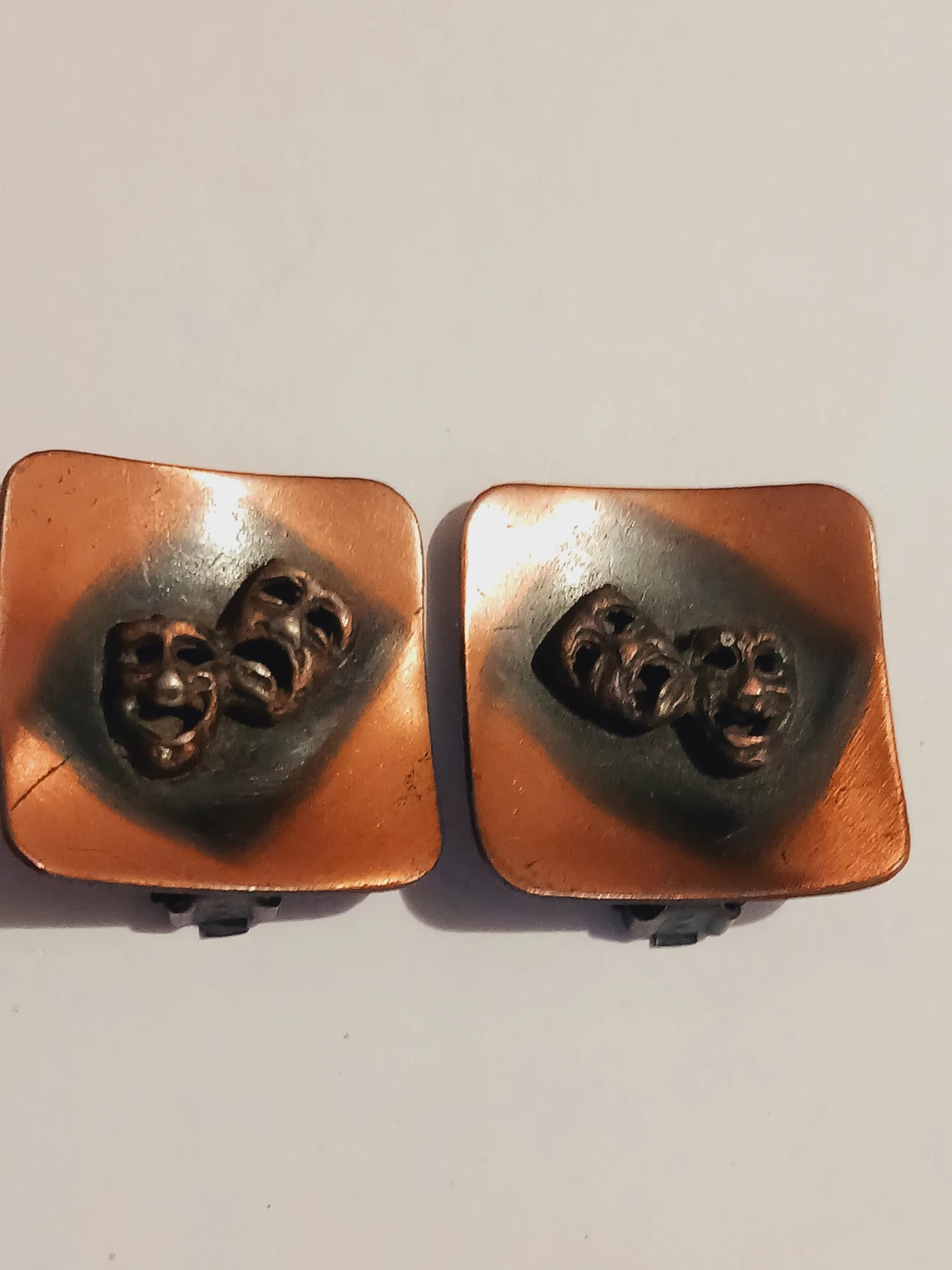 Copper Vintage Theater Mask Unique Clip-On Earrings - photo 3