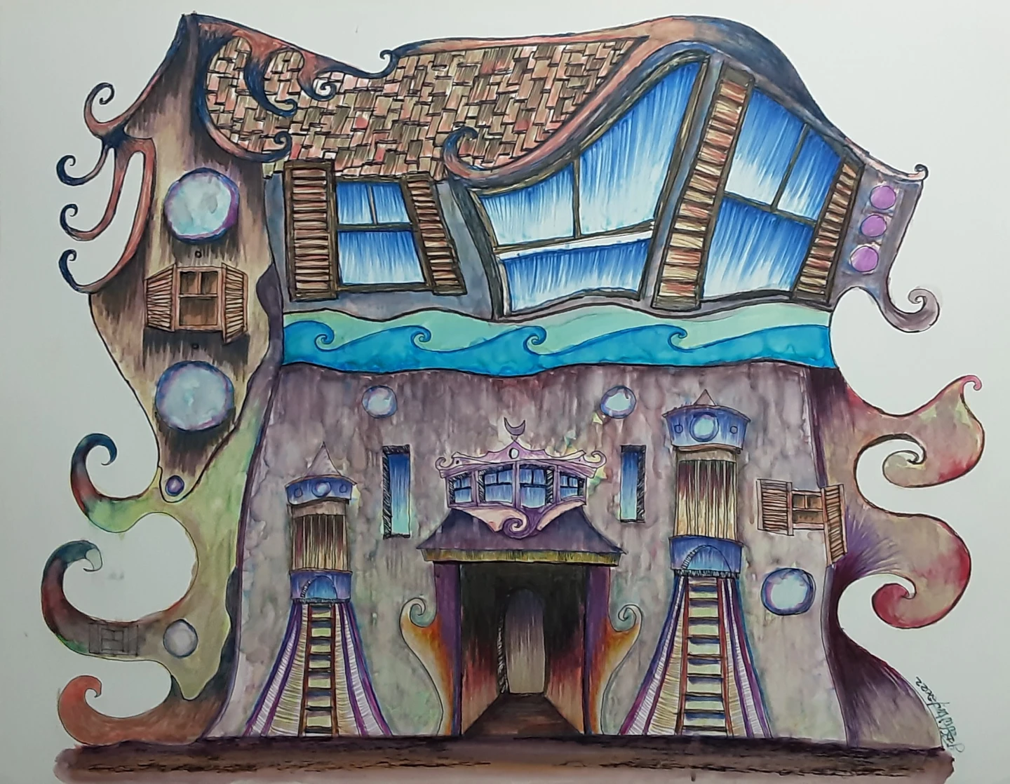 Whimsical Watercolour Art Print - Fantasy Buildings