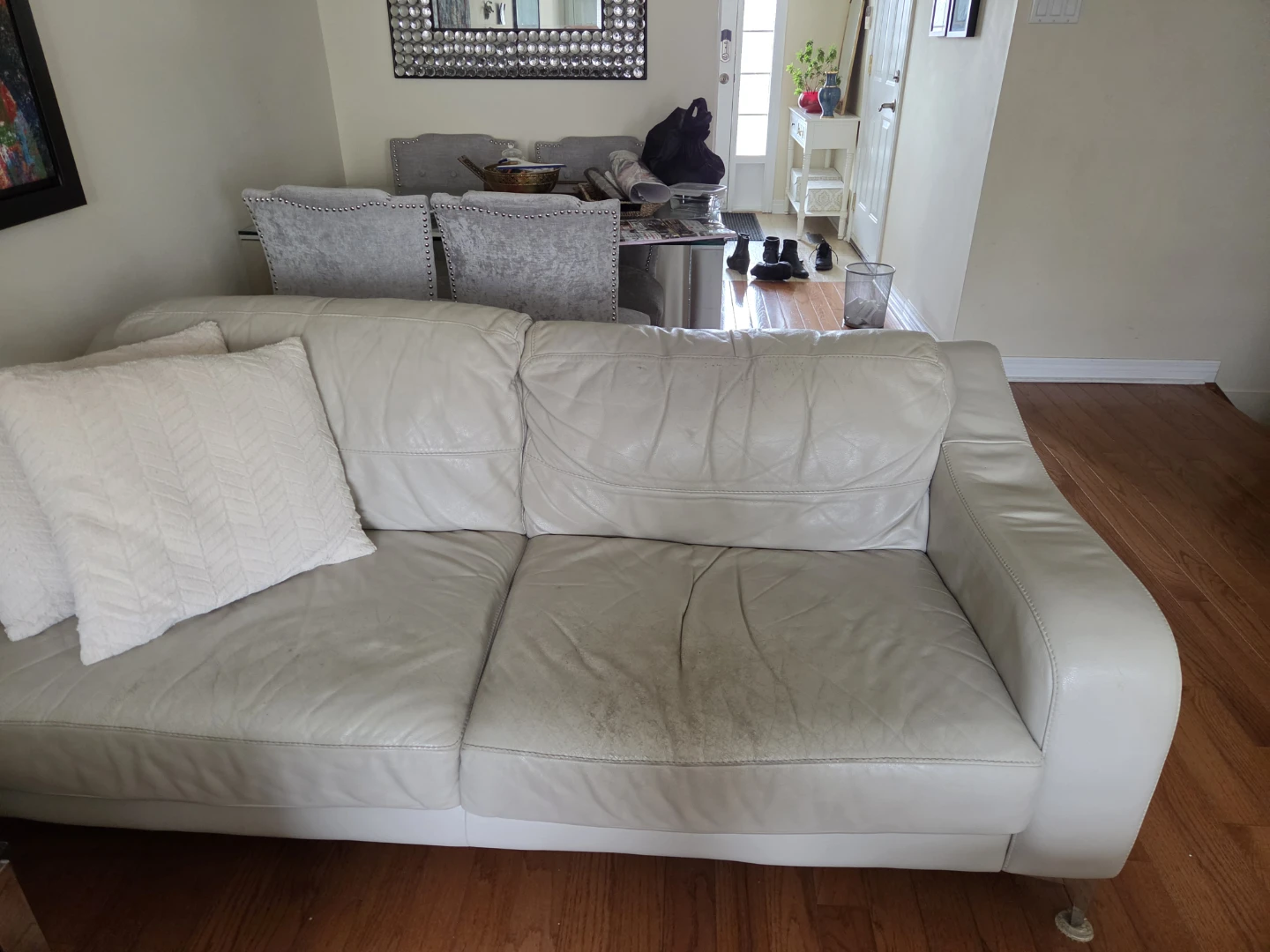 White Leather Sofa - photo 2