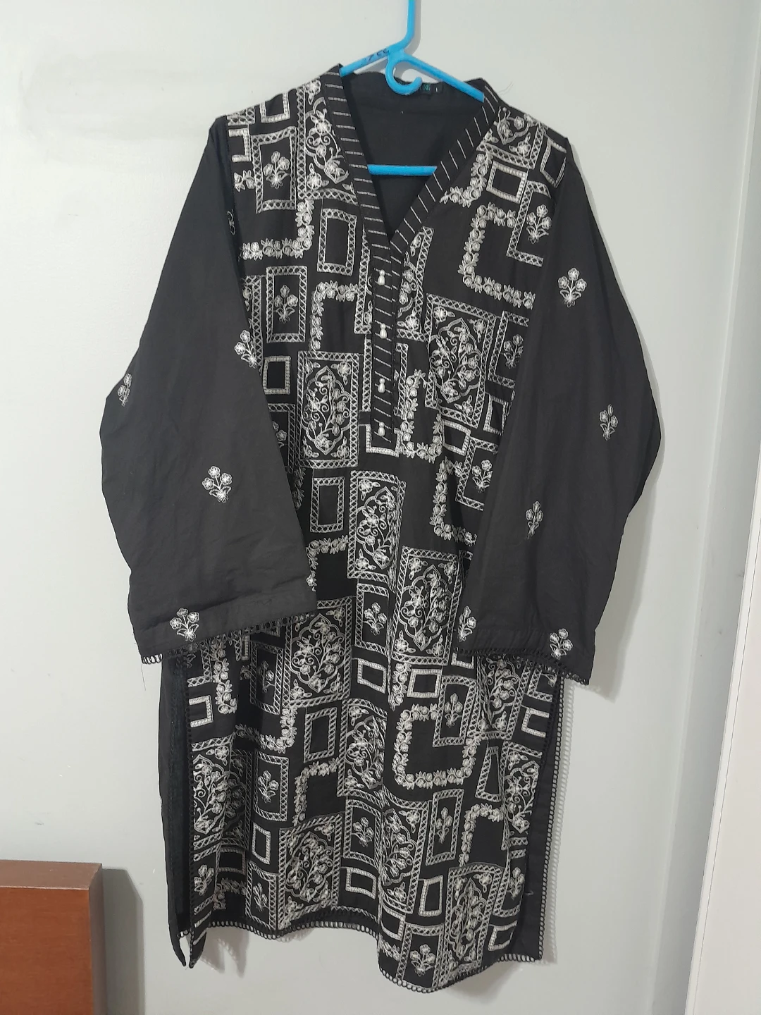 Black Kurti with White Embroidery zellbury $30