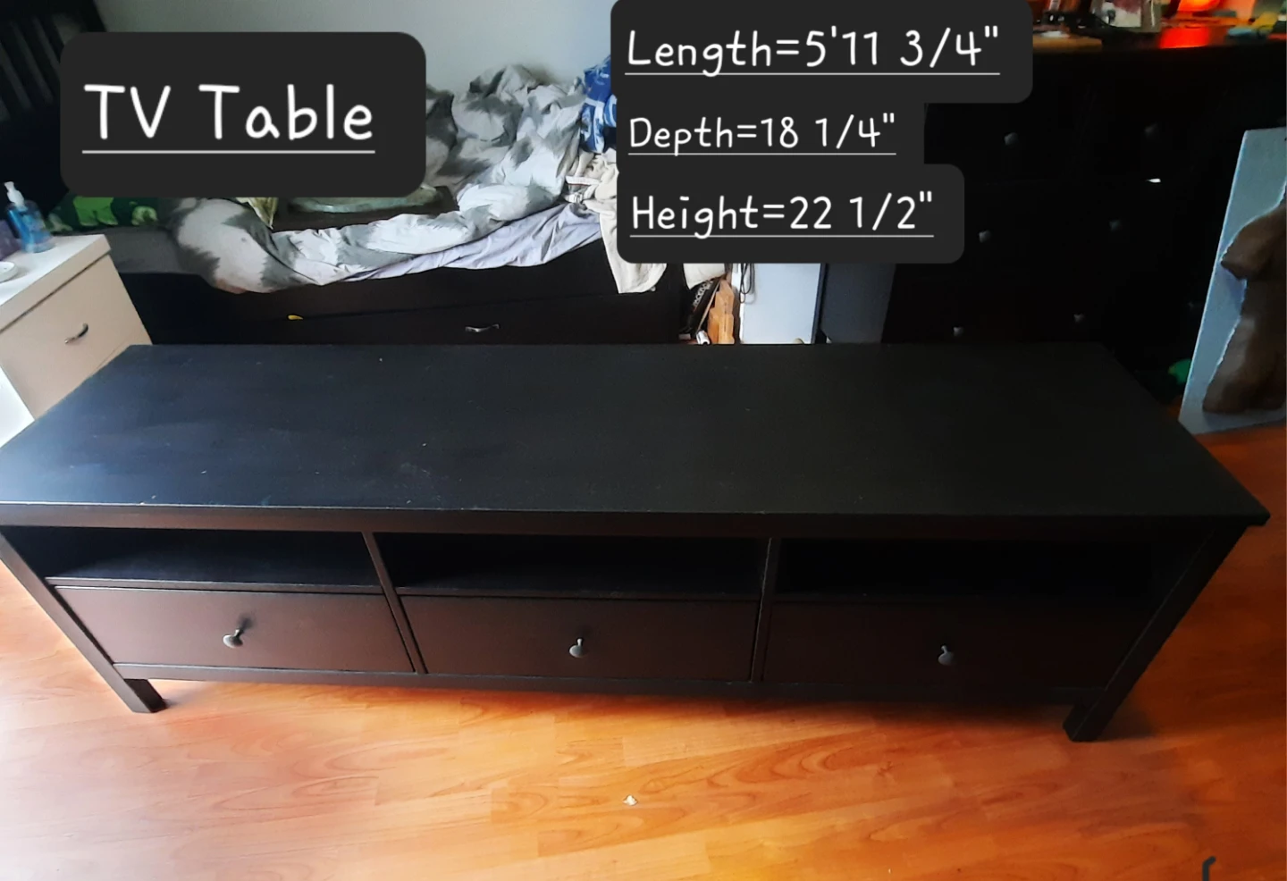 Black TV Stand/Table with 3 Drawers - photo 2