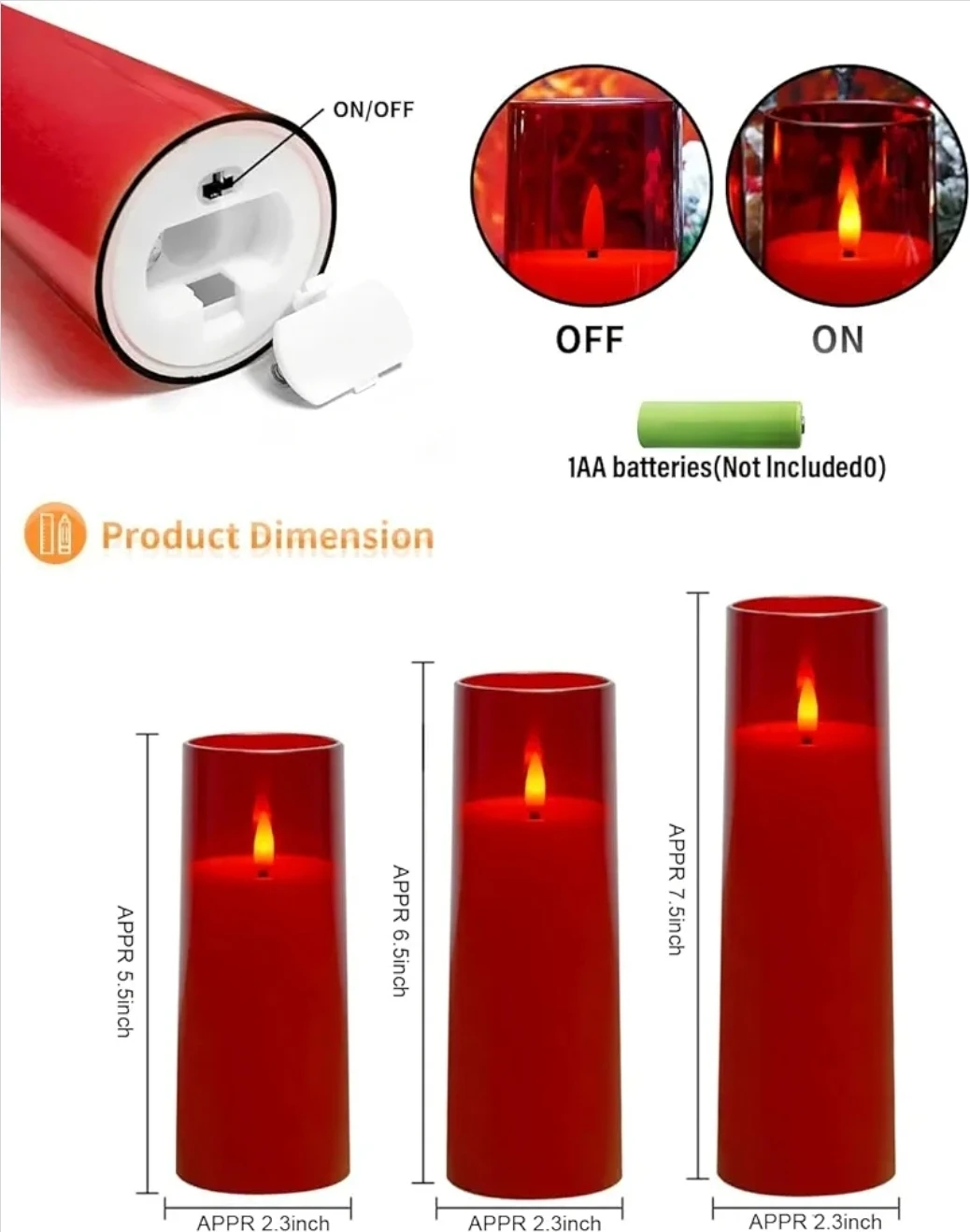 Flameless LED Pillar Candles (Set of 9) - Red - photo 5