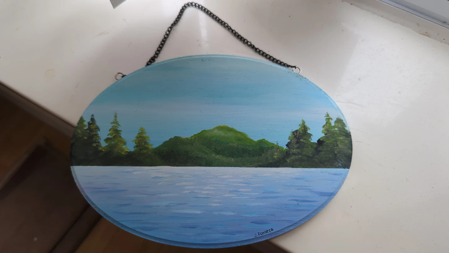 Oval Landscape Painting with Chain