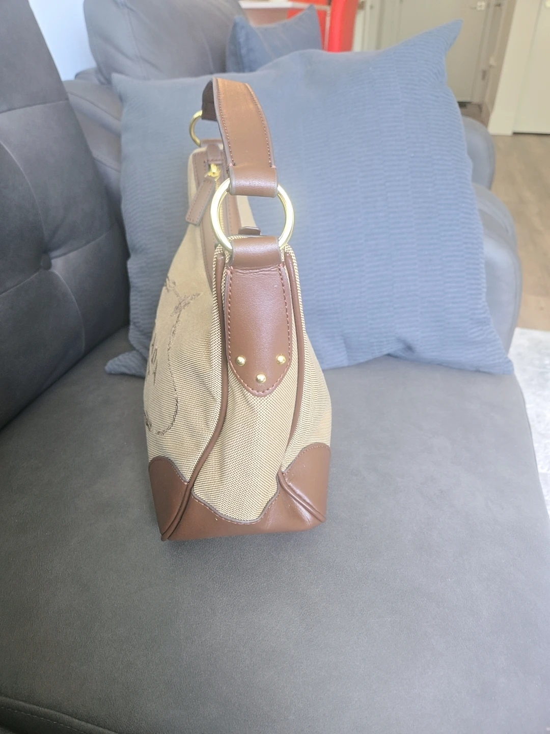 PRADA Hobo Bag - Tan Canvas & Brown Leather - photo 3