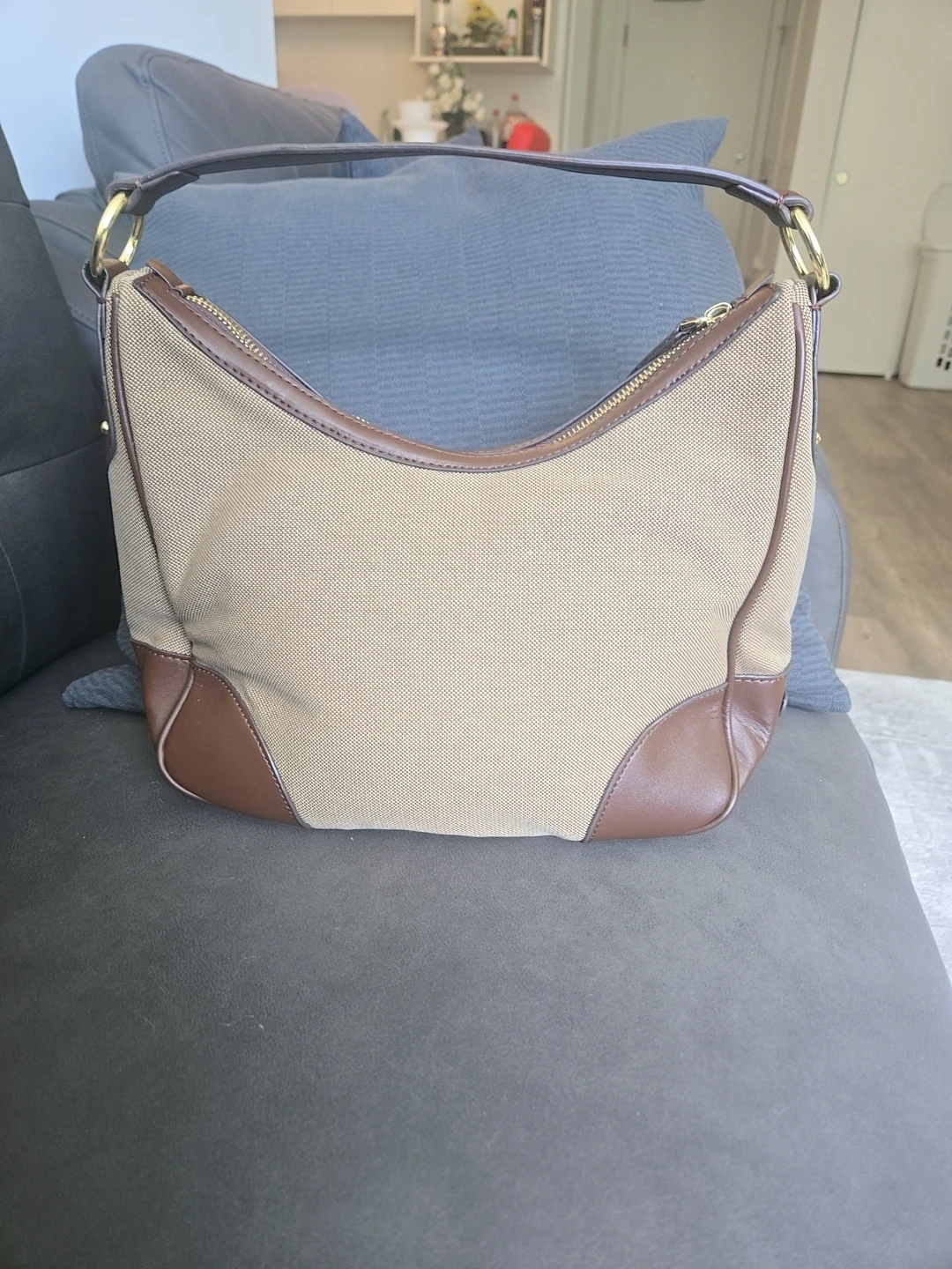 PRADA Hobo Bag - Tan Canvas & Brown Leather - photo 5