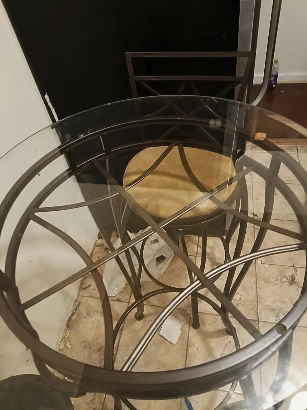 Round Glass Top Bistro Table with 2 Swivel Bar Stools - photo 2