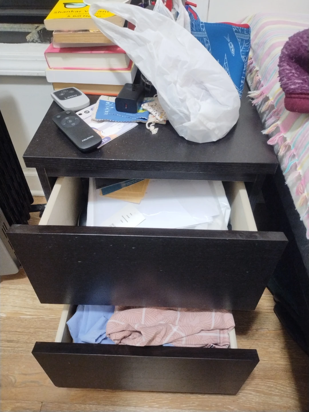 Dark Wood 2-Drawer Nightstand - photo 2