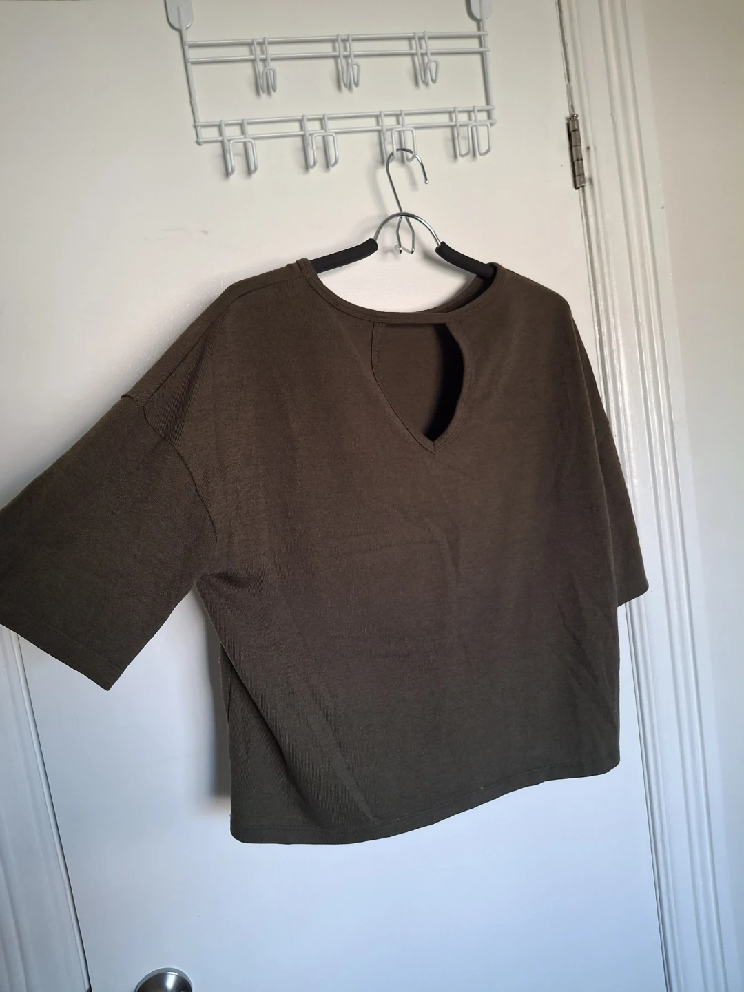Olive Green V-Neck Cutout Top - photo 4