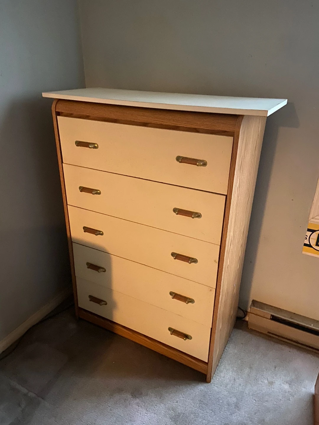 5 Drawer Dresser - Wood and Cream