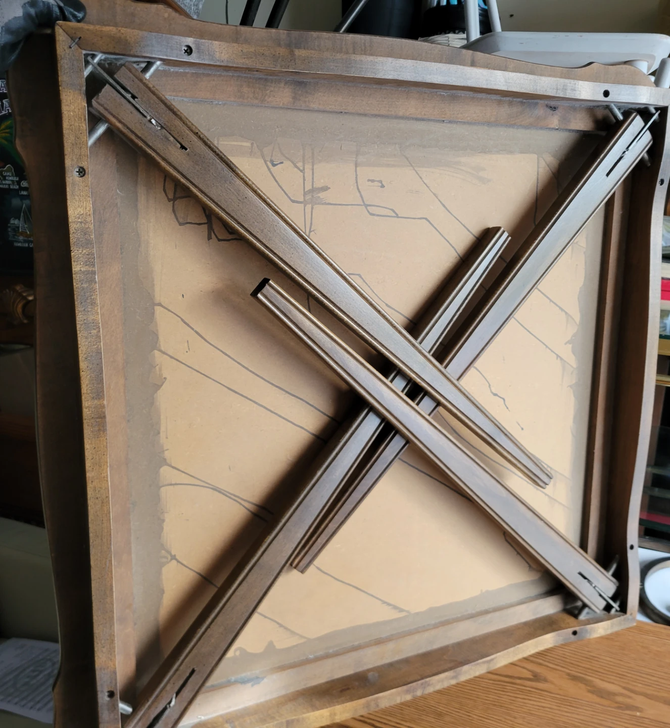 Mid-Century Style Wood Folding Game Table w/ Leather Inlay - photo 5