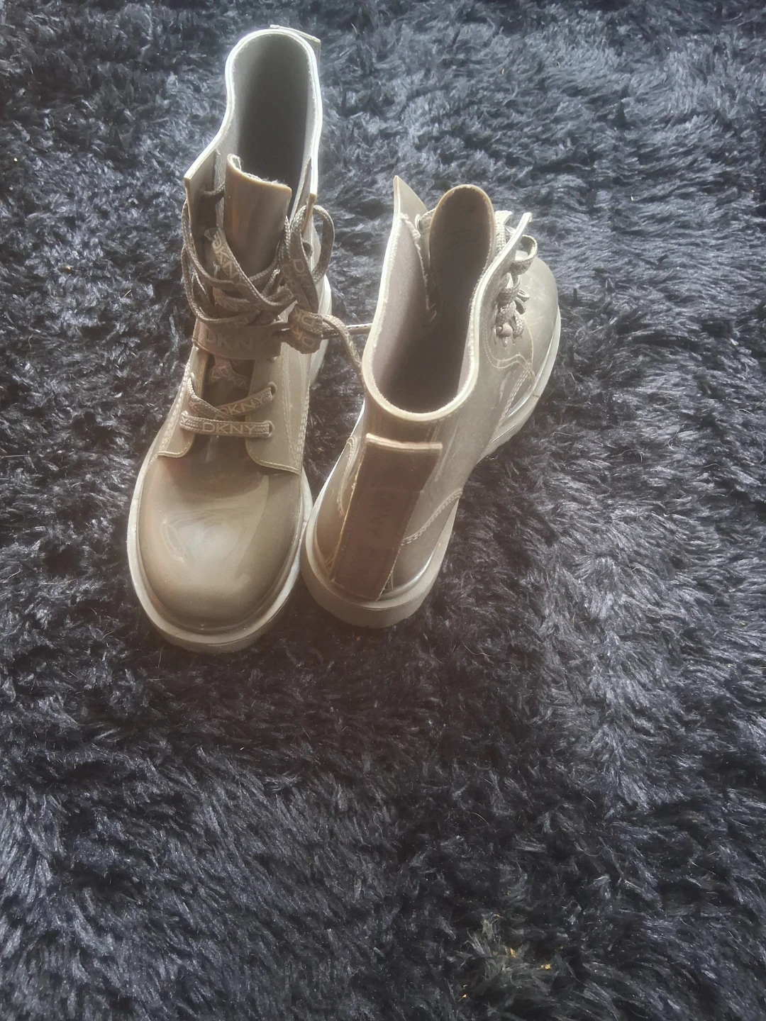 DKNY Shiny Grey Rain Boots Size 9
