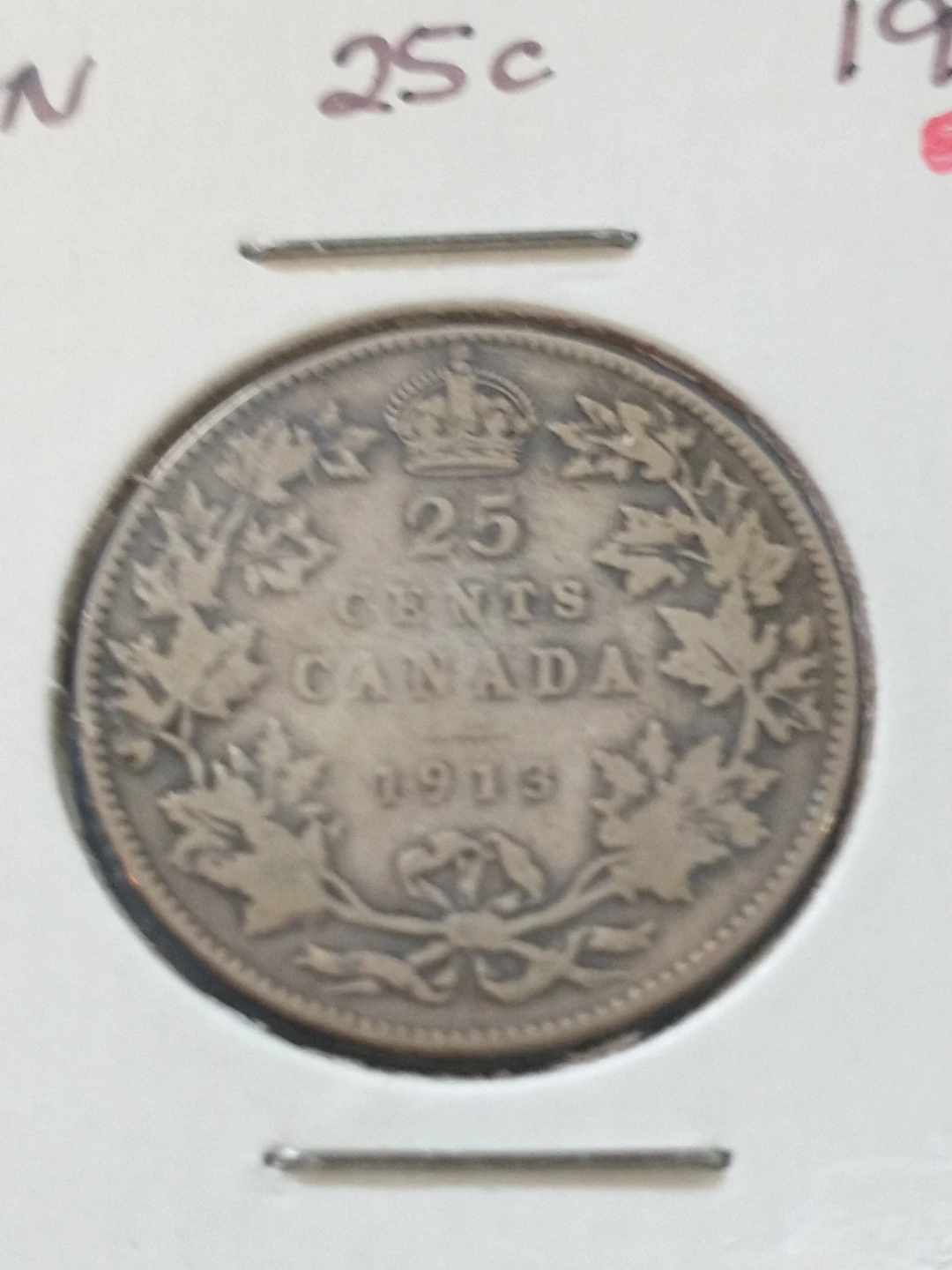 1913 Canada George V .925 silver quarter - photo 2