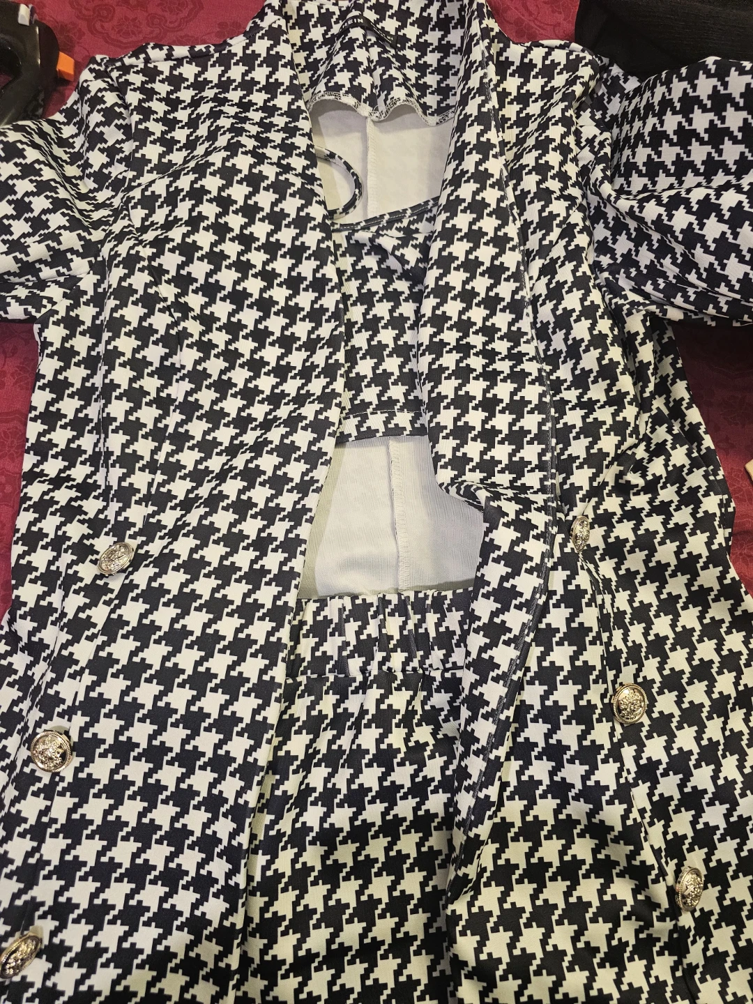 Houndstooth Print Blazer and Skirt Set