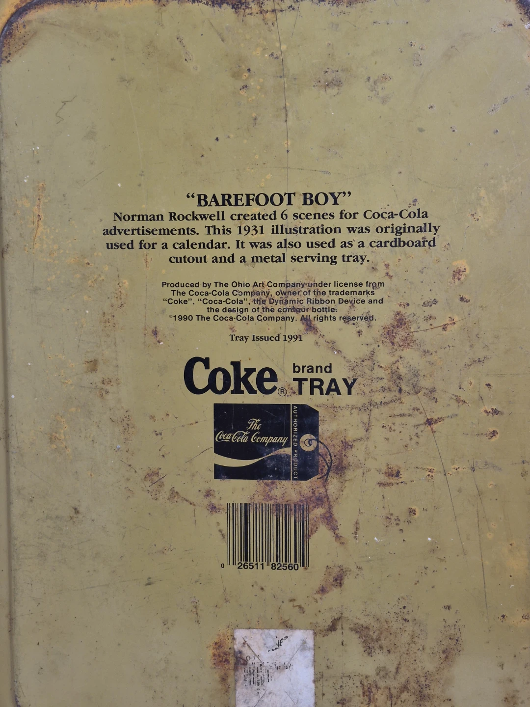 Vintage 1991 Coca-Cola Norman Rockwell "Barefoot Boy" Metal Tray - photo 3