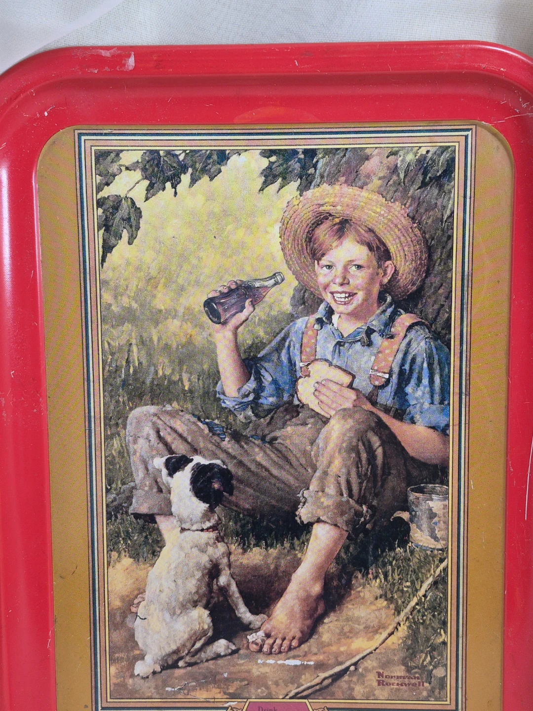 Vintage 1991 Coca-Cola Norman Rockwell "Barefoot Boy" Metal Tray - photo 5