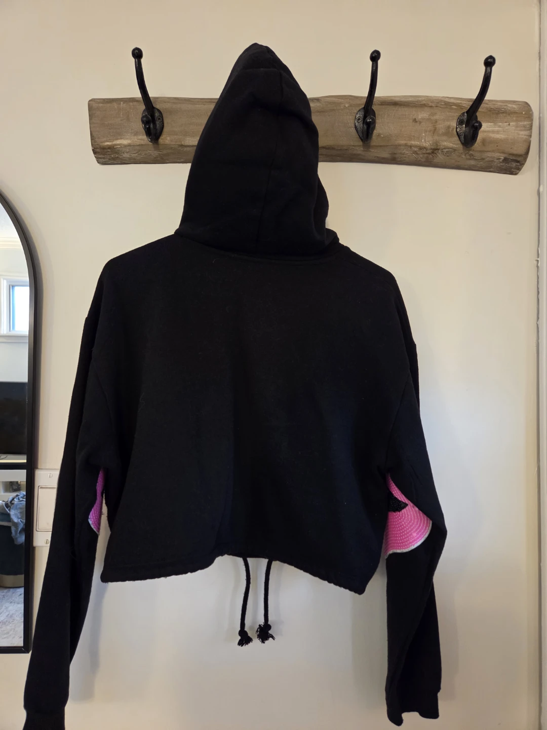 Black Crop Hoodie with Pink Sequin Lips and 'BABY' Text - photo 3