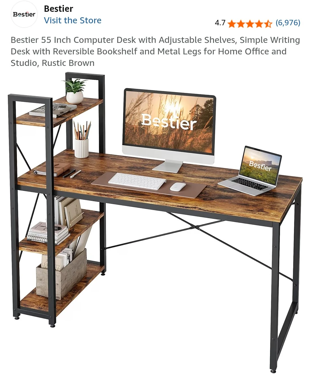 Brown Computer Desk with Adjustable Shelves - photo 5