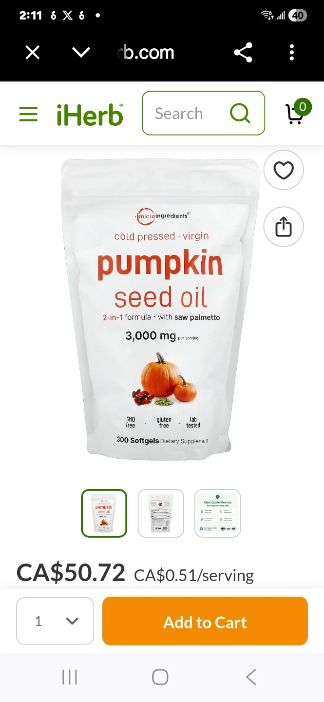 Micro Ingredients Pumpkin Seed Oil Softgels with Saw Palmetto
