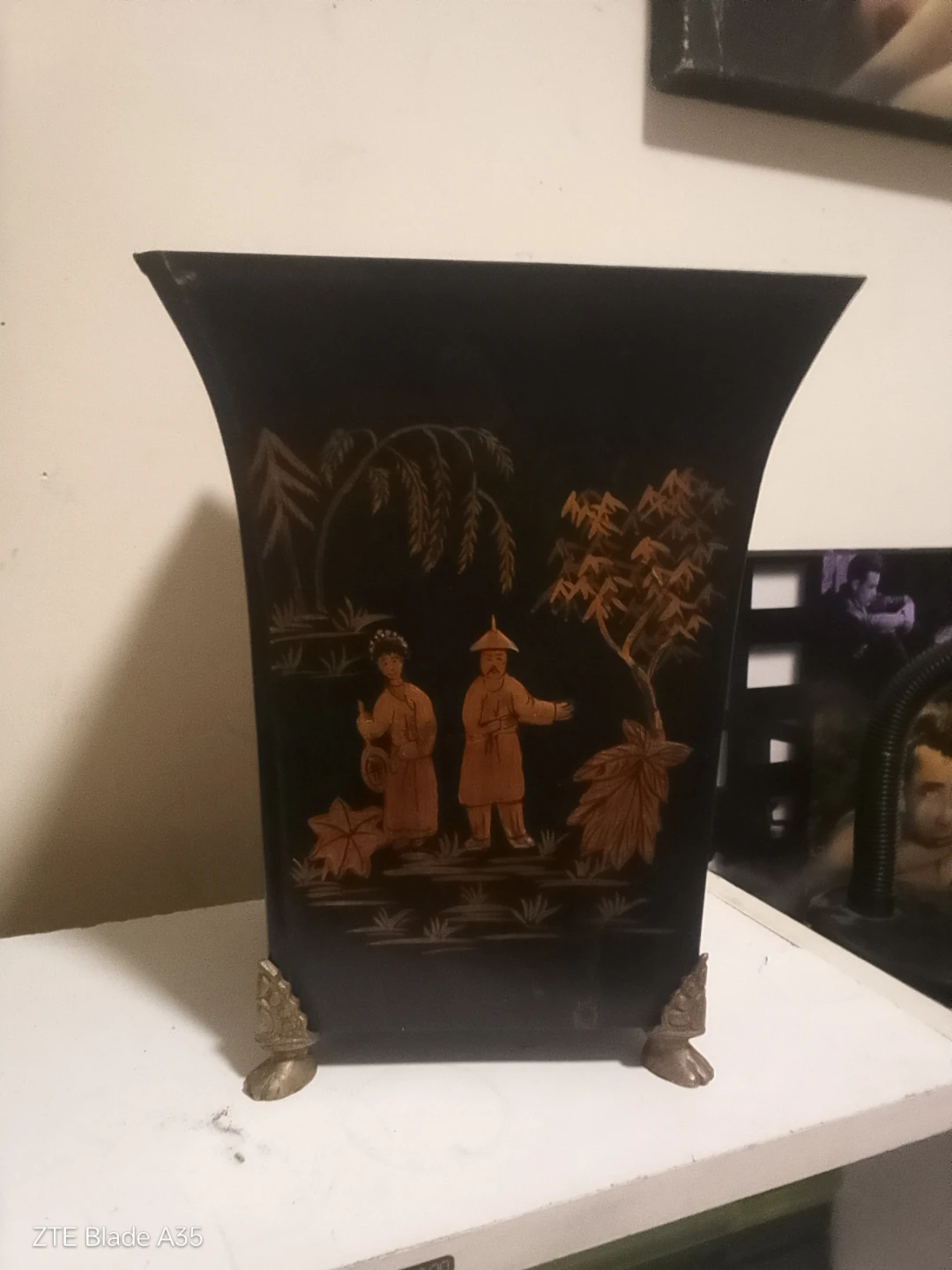 Decorative Black Vase with Oriental Scene