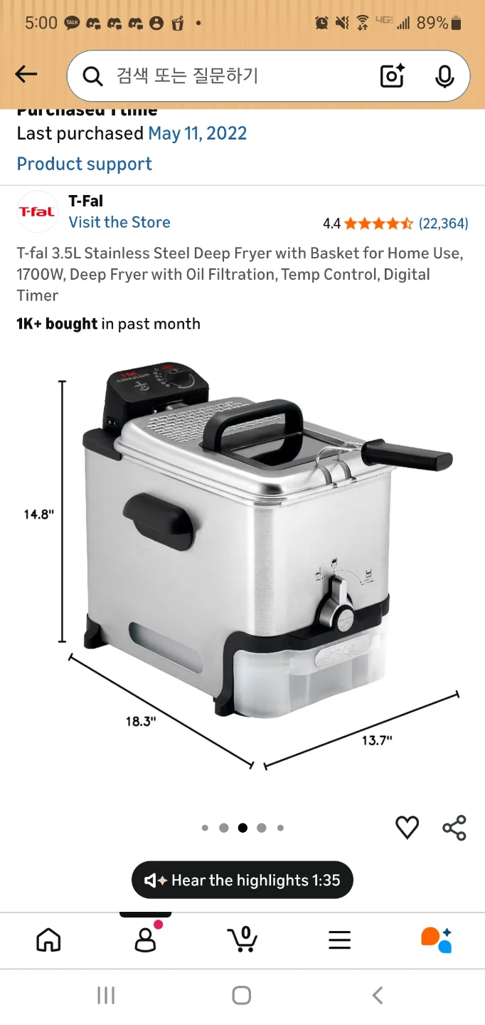 $139 T-fal Stainless Steel Deep Fryer 3.5L 1700W - photo 3
