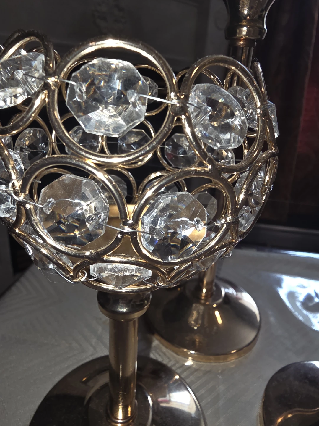 Set of 3 Gold Crystal Candle Holders - photo 2