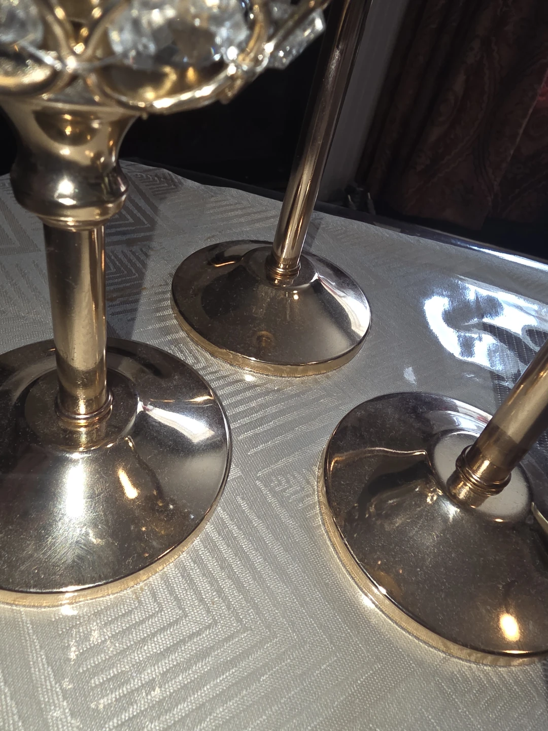 Set of 3 Gold Crystal Candle Holders - photo 3