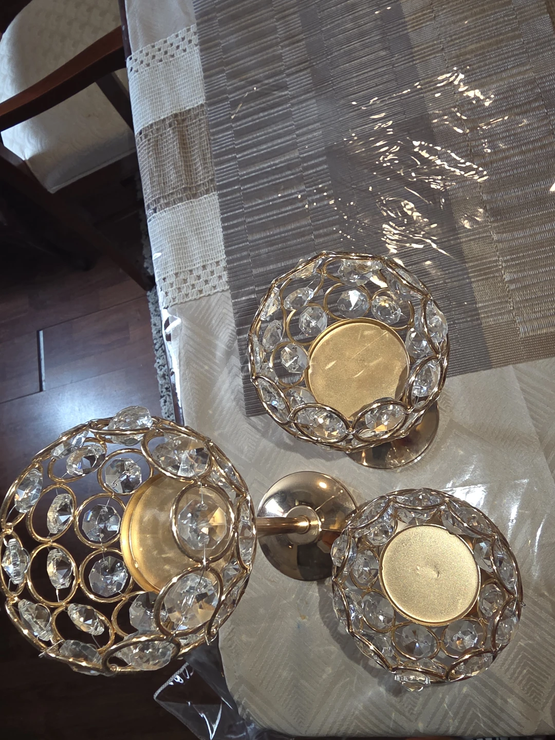 Set of 3 Gold Crystal Candle Holders - photo 4