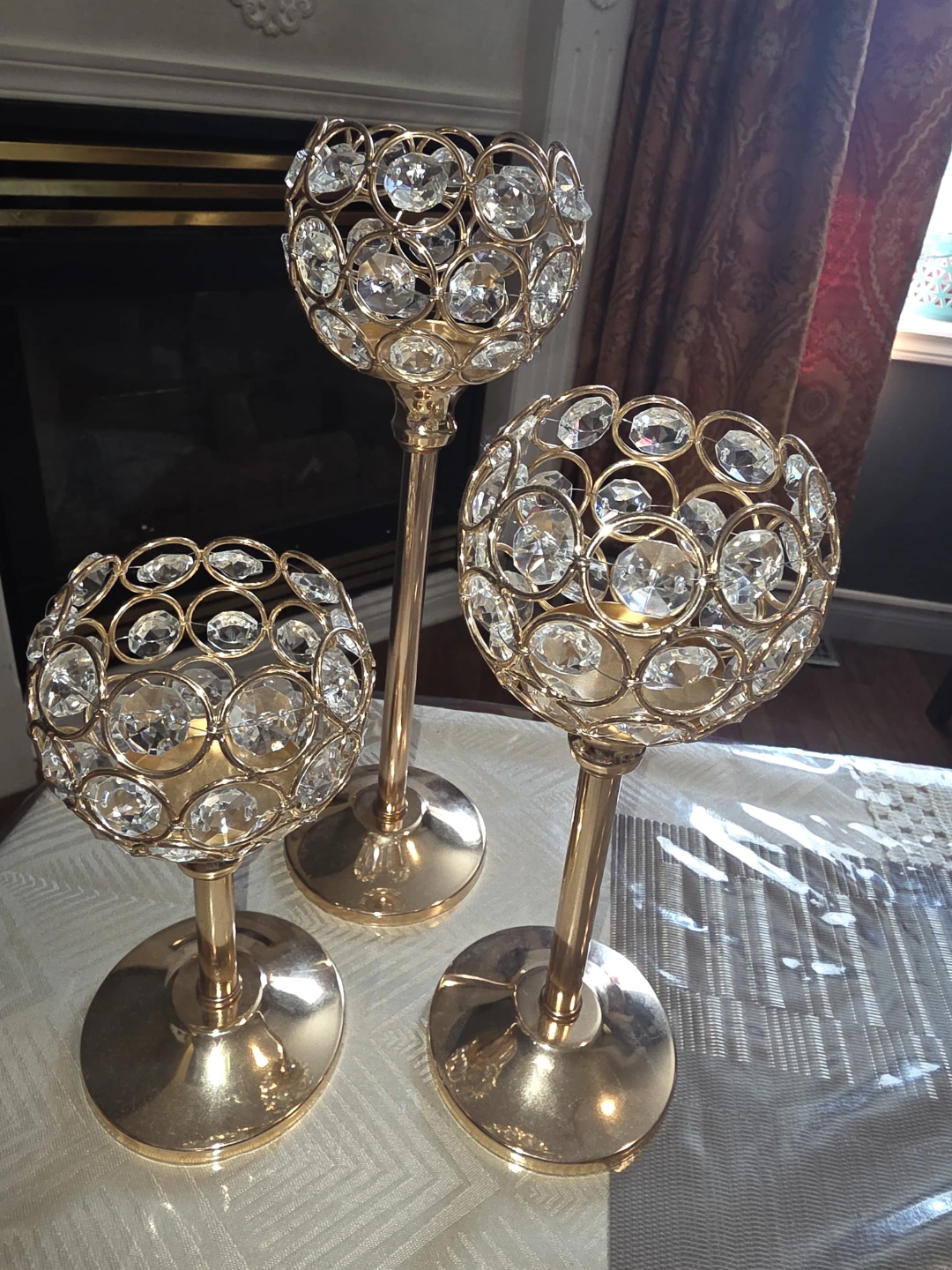 Set of 3 Gold Crystal Candle Holders - photo 5