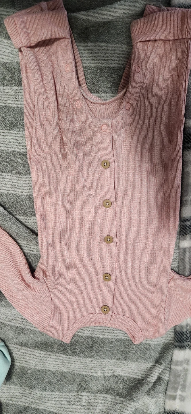 Pink Ribbed Long Sleeve Baby Jumpsuit