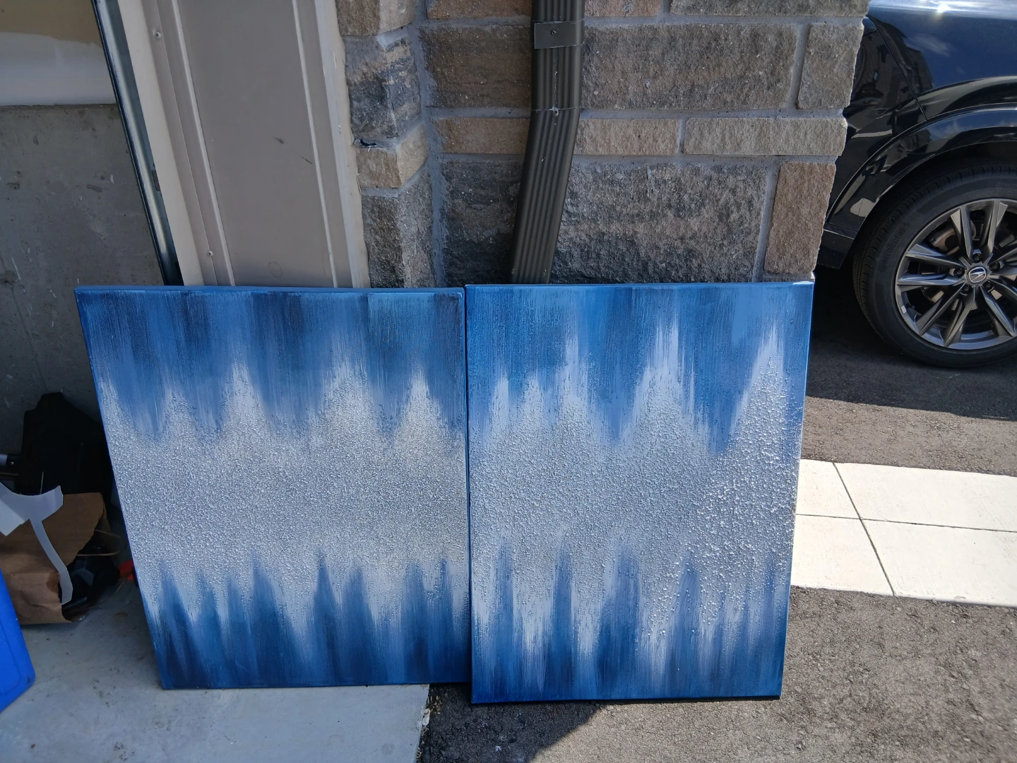Set of 2 Abstract Blue and White Canvas Art