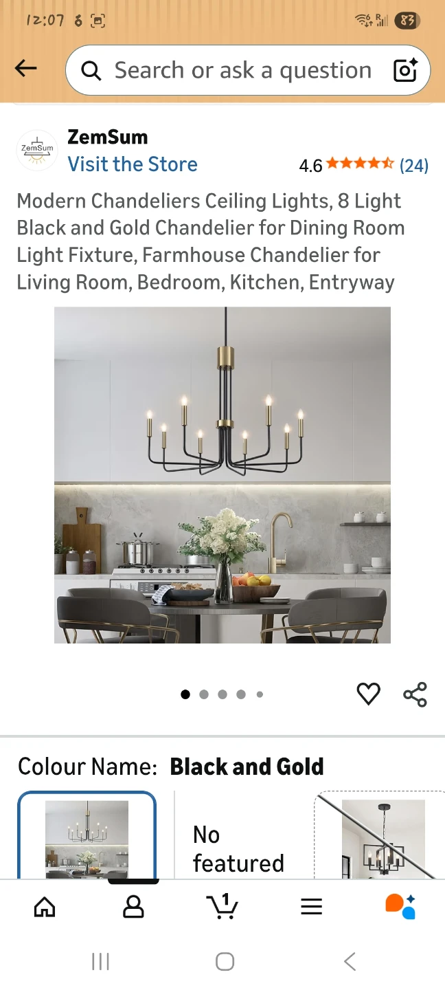 8 Light Black and Gold Chandelier
