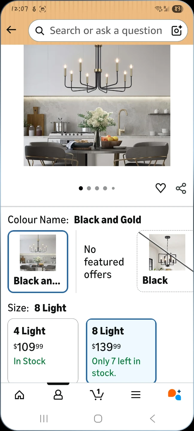 8 Light Black and Gold Chandelier - photo 2