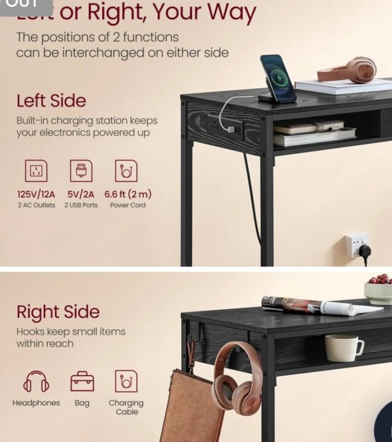 Black Standing Desk with Built-in Charging Station - photo 3