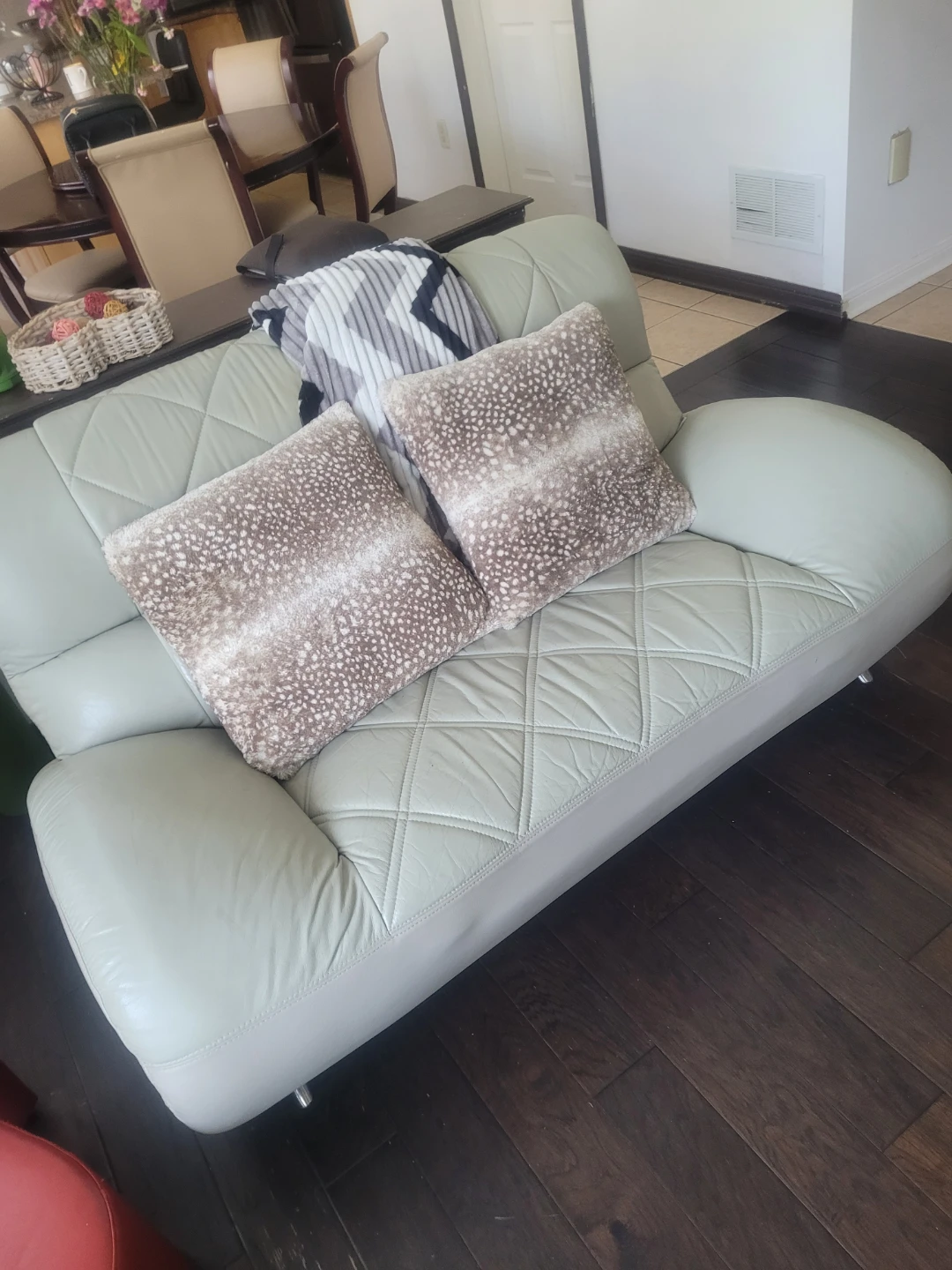 Light Grey Tufted Leather Loveseat with Accent Pillows - photo 2